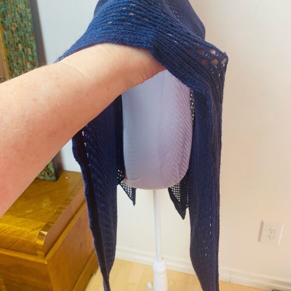 V-Neck Open Knit Kimono Sleeve Poncho Sweater Blue Pullover One Size - Picture 6 of 7